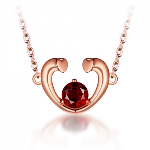 Red Garnet Heart Necklace In Rose Gold 18