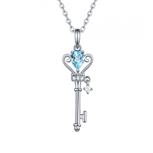 Natural Gemstone Key To My Heart Necklace Sterling Silver 18