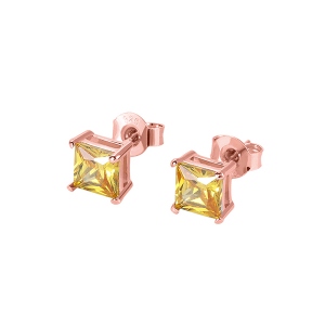 Personalized Square Birthstone Stud Earrings in Rose Gold