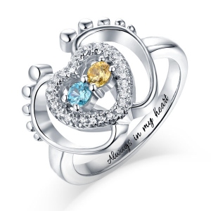 Custom Little Footsteps Heart Ring With Birthstones