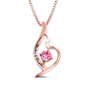 Custom Mother And Daughter Birthstone Necklace In Rose Gold