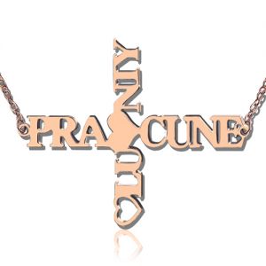 Personalized Two Name Cross Necklace Rose Gold Plated 925 Silver
