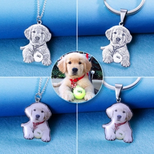 Personalized Pet Photo Keychain Engraved Photo Necklace