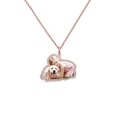 Personalized Color Photo Necklace with Birthstone in Rose Gold