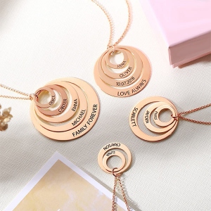 Engraved Family Stacked Circle Necklace in Rose Gold