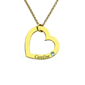 Customized Name Heart Necklace with Birthstone in Gold