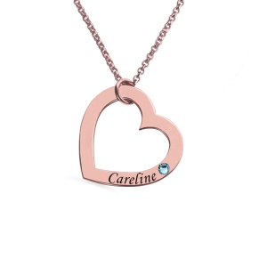 Customized Name Heart Birthstone Necklace in Rose Gold