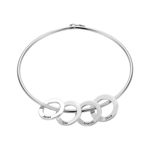 Personalized Silver Bangle Bracelet with Circles Pendant