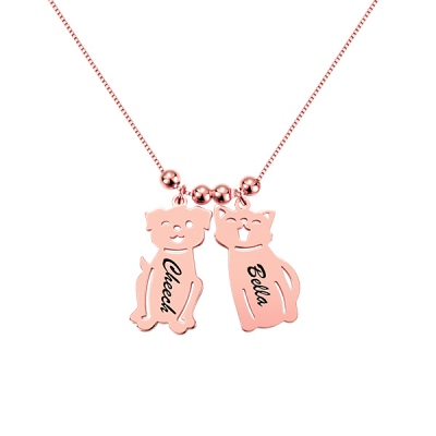 Customized Kids and Cat and Dog Charm Necklace In Rose Gold