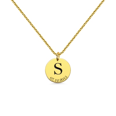 Personalized Initial and Date Disk Necklace in Gold