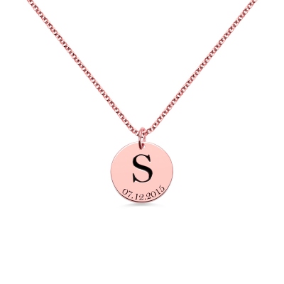 Personalized Initial and Date Disk Necklace in Rose Gold