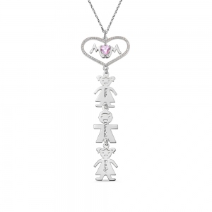 Heart Mom Necklace with Kids Charm in Silver