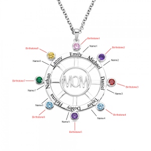 	Personalized Steering Wheel Name & Birthstone Necklace in Silver