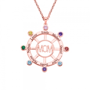 Personalized Steering Wheel Name & Birthstone Necklace in Rose Gold