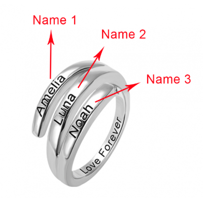 Personaliserade 3 namnen Sunbird Ring i silver