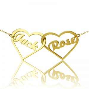 Double Heart Couple's Name Necklace 18k Gold Plated