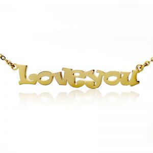 Cute Cartoon Ravie Font Solid Gold Name Necklace
