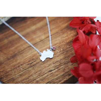 Australian Map Pendant Necklace, Personalized Birthstone Necklace Dainty AUS Map Necklace, Birthday/Christmas Gift for Best Friends/Couples/Lovers