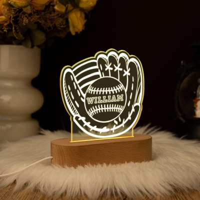 Personalized Baseball Glove LED Night Light, Baseball Night Lamp, Sports Decor, Kids Bedroom Decor Light, Birthday/Christmas Gift for Baseball Players