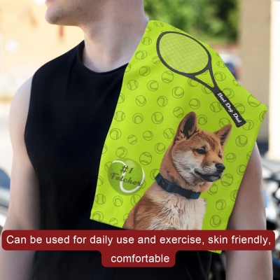 Personalized Pet Photo and Name Tennis Towel, Custom Cat Dog Portrait Tennis Rag, Tennis Gear Stuff Accessories, Gift for Him/Tennis Lovers/Pet Lovers