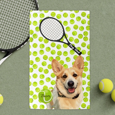 Personalized Pet Photo and Name Tennis Towel, Custom Cat Dog Portrait Tennis Rag, Tennis Gear Stuff Accessories, Gift for Him/Tennis Lovers/Pet Lovers