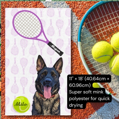 Personalized Pet Photo and Name Tennis Towel, Custom Cat Dog Portrait Tennis Rag, Tennis Gear Stuff Accessories, Gift for Him/Tennis Lovers/Pet Lovers