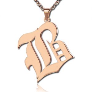 Rose Gold Plated Silver Retro English Style Initial Necklace