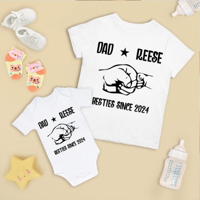 Custom Name Father and Baby Matching Set, Our First Father's Day Together 2024 Shirt, 100% Cotton Shirt, Father's Day Gift for Baby New Dadhirt, Birthday/Father's Gift for Dad/Grandpa