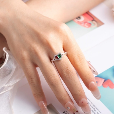 Personalized Mother Daughter Birthstone Ring, Sterling Silver 925 Heart Jewelry, My Daughter Ring, Gemstone Ring for Women, Birthday/Christmas Gift