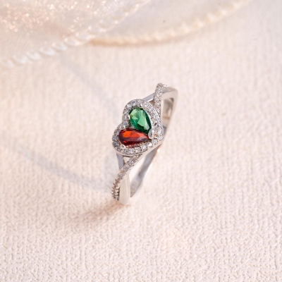 Personalized Mother Daughter Birthstone Ring, Sterling Silver 925 Heart Jewelry, My Daughter Ring, Gemstone Ring for Women, Birthday/Christmas Gift