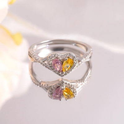 Personalized Mother Daughter Birthstone Ring, Sterling Silver 925 Heart Jewelry, My Daughter Ring, Gemstone Ring for Women, Birthday/Christmas Gift