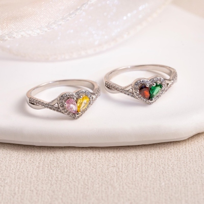 Personalized Mother Daughter Birthstone Ring, Sterling Silver 925 Heart Jewelry, My Daughter Ring, Gemstone Ring for Women, Birthday/Christmas Gift