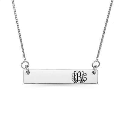 Custom Engraved Monogram Initial Bar Necklace Sterling Silver