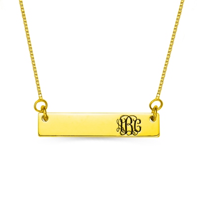 Personalized Engraved Gold Initial Monogram Bar Necklace
