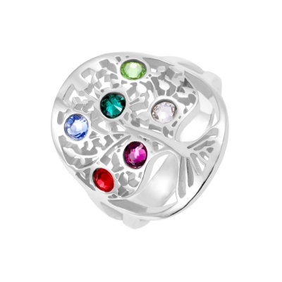 Family Tree Ring with Birthstones Sterling Silver
