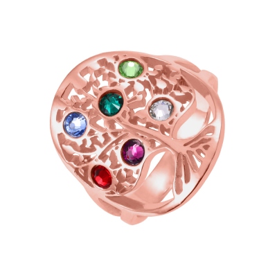 Family Tree Ring with Birthstones In Rose Gold