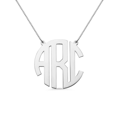 Customized Sterling Silver Block Monogram Pendant Necklace