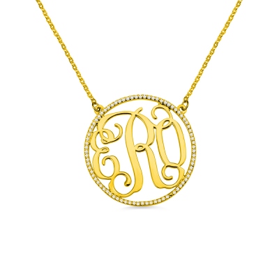18K Gold Plated Circle Birthstone Monogram Necklace