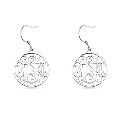 Circle Monogrammed Initial Earrings Sterling Silver