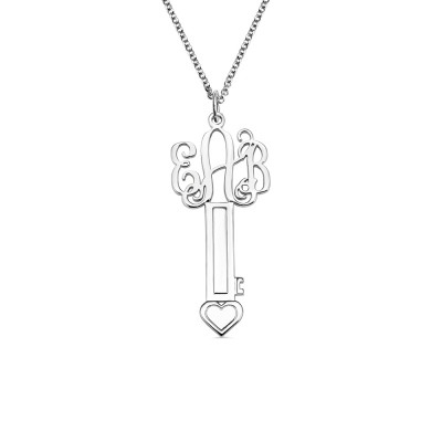 Monogram Key Necklace Sterling Silver with Heart