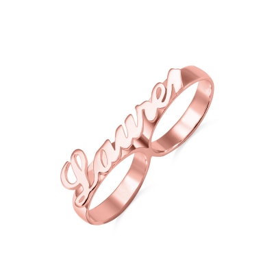 Personalized Allegro Two Finger Name Ring Rose Gold