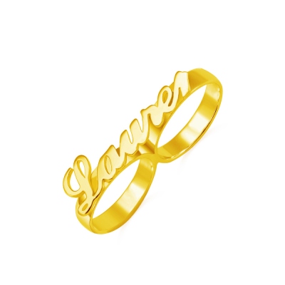 Custom Gold Cut Out Name Two Fingers Ring