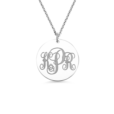 Customized Engravable Disc Monogram Initials Necklace Sterling Silver