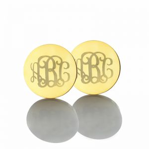 Circle Monogram 3 Initial Name Earrings Solid Gold