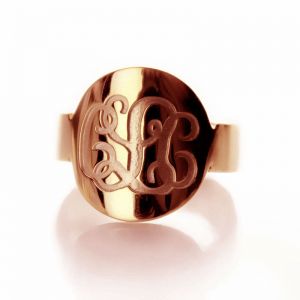 Solid Rose Gold Engraved Monogram Initial Ring