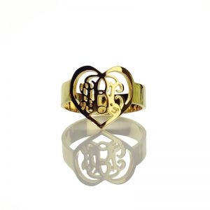 Handmade Heart Shape 3 Initials Monogram Ring Gold Plated -0.59