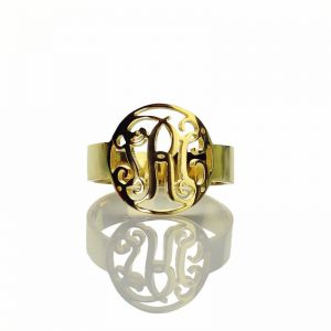 Circle Monogrammed Ring Gold Plated 925 Silver -0.59
