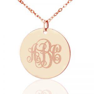 Solid Rose Gold Vine Font Disc Engraved Monogram Necklace