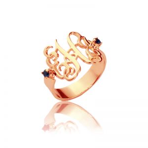 Women's Monogram Ring with Birthstone Rose Gold