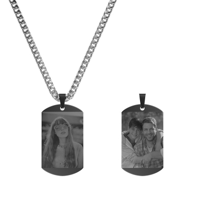 Customized Black Titanium Double-Sided Photo Dog Tag Necklace